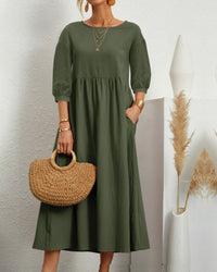 Ladies' midi dress with round neckline & lantern sleeves – Selina