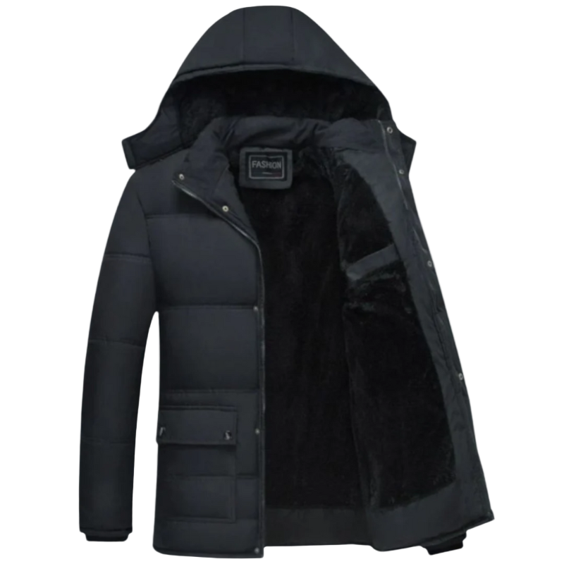 Black Padded Men's Winter Coat with Modern Cut – Leon