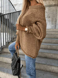 Loosely knitted ladies' jumper with off-shoulder design – Amira