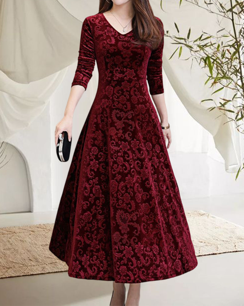 Ladies' midi dress with A-line & V-neck – Amara