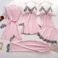 5-Piece Satin Sleep Set for Women with Lace – Amara-Dark pink-XS-State of Style