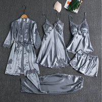 5-Piece Satin Sleep Set with Lace for Women – Liora-Light blue-M-State of Style