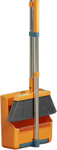 Large Broom and Dustpan Set – Long Handle with 180° Rotating Broom Head – Clavira