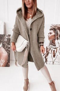 Ladies' knitted vest with hood and button closure – Waldaine