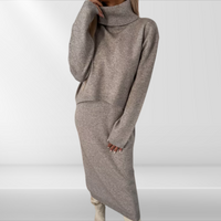 Ladies' midi dress with roll neck and jersey detail – Larissa