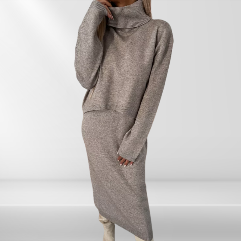 Ladies' midi dress with roll neck and jersey detail – Larissa