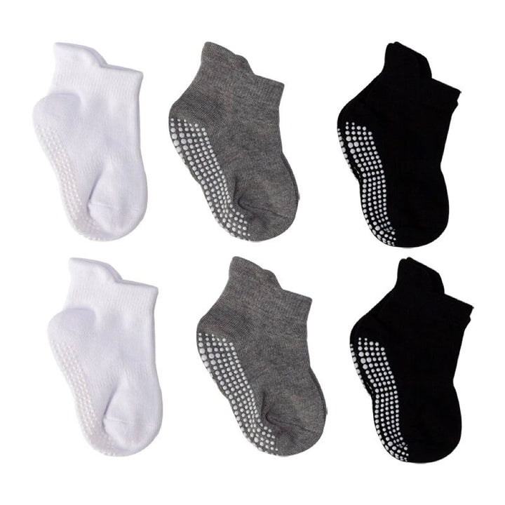 6 Pairs of Anti-Slip Baby Socks – Finn-Black, White and Grey-0 to 1 year-State of Style