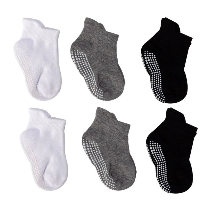 6 Pairs of Anti-Slip Baby Socks – Finn-Black, White and Grey-0 to 1 year-State of Style