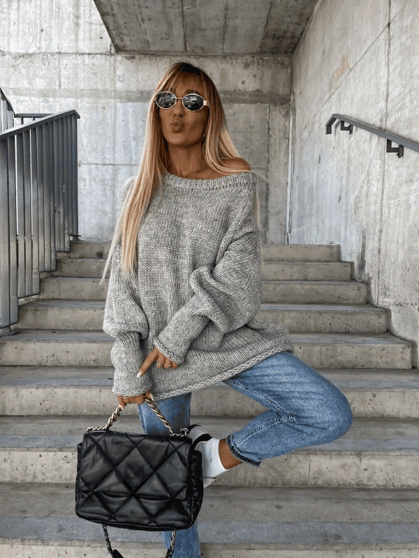 Loosely knitted ladies' jumper with off-shoulder design – Amira