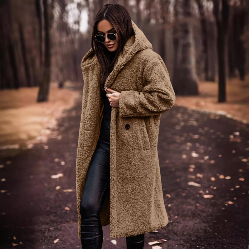 Long women's teddy coat with hood – Maren