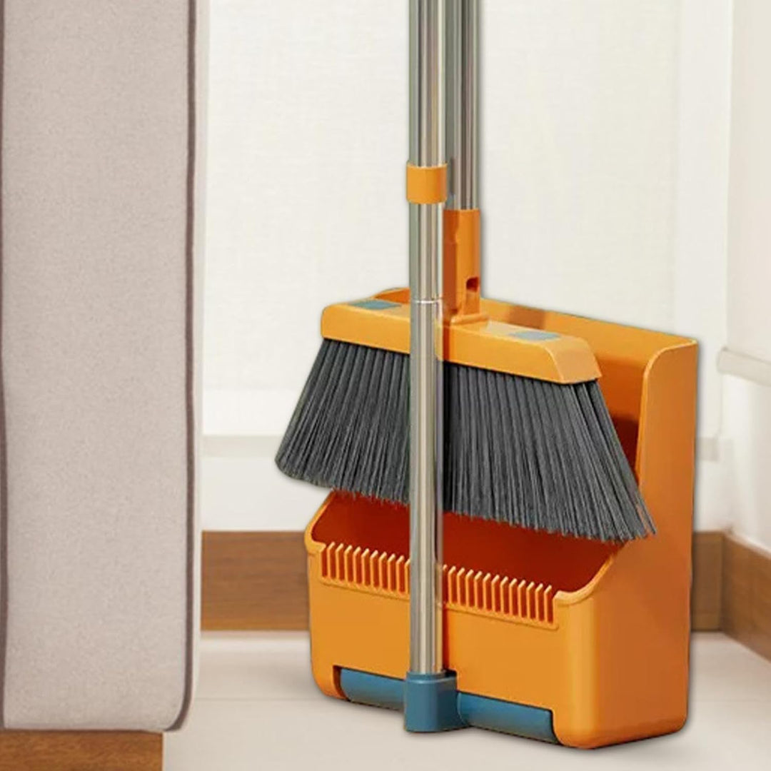 Large Broom and Dustpan Set – Long Handle with 180° Rotating Broom Head – Clavira