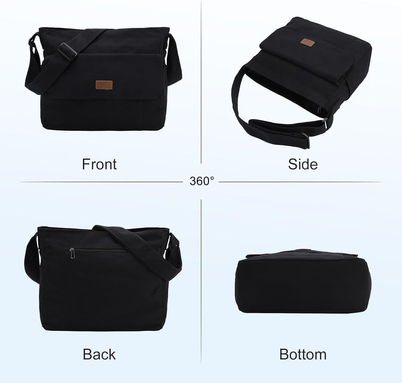 Canvas Laptop Messenger Bag with Multiple Pockets – Unisex Crossbody Tote