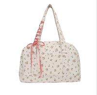 Bow Duffle Bag – Large Canvas Weekender with Ribbon Accent – Floria