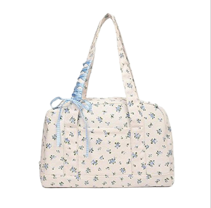 Bow Duffle Bag – Large Canvas Weekender with Ribbon Accent – Floria