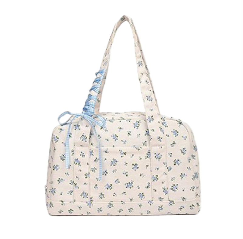 Bow Duffle Bag – Large Canvas Weekender with Ribbon Accent – Floria