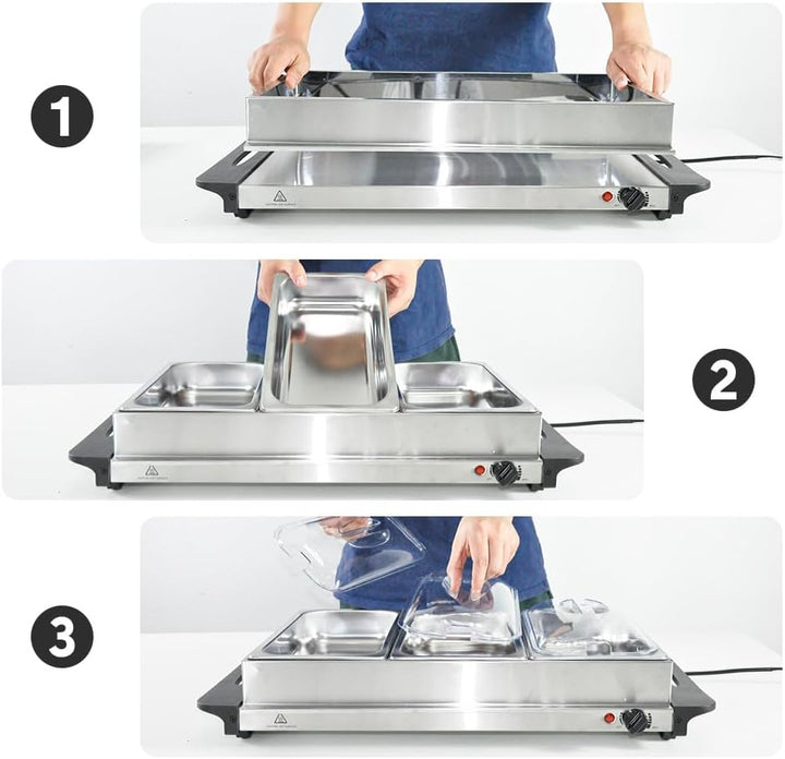 Electric Buffet Food Warmer with 3 × 2.5L Trays & Temperature Control – Valtero