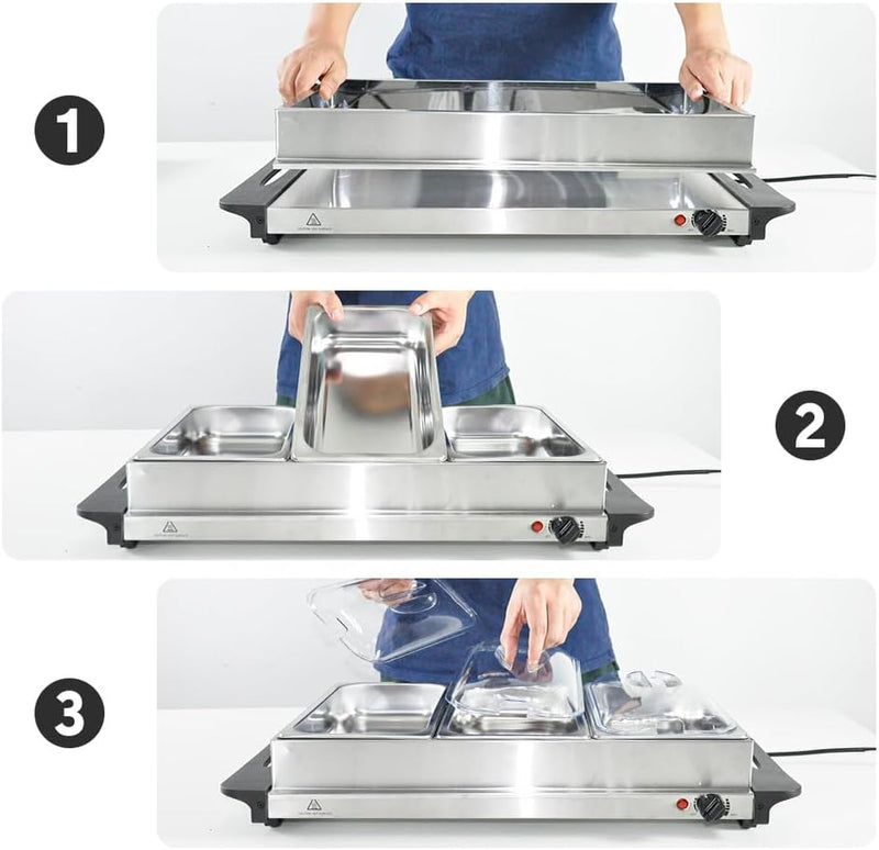 Electric Buffet Food Warmer with 3 × 2.5L Trays & Temperature Control – Valtero