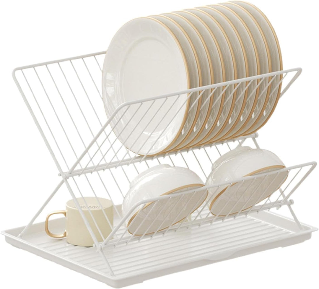Folding Dish Drying Rack – 2-Tier Countertop Drainer with Detachable Tray – Kelvra
