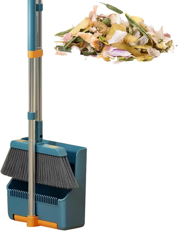 Large Broom and Dustpan Set – Long Handle with 180° Rotating Broom Head – Clavira