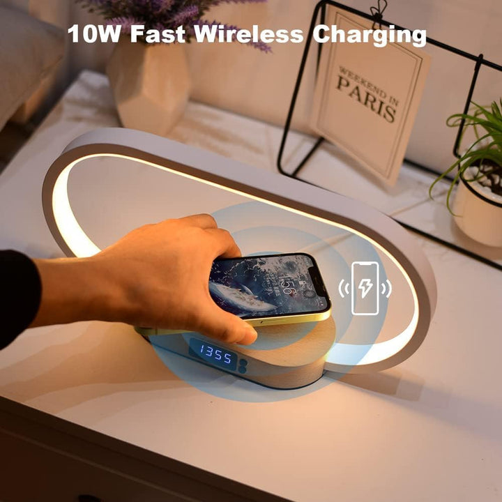 Wireless Charging Bedside Table Lamp with Clock – Lumora