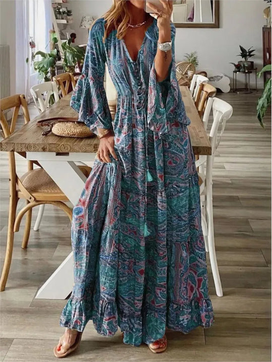 Boho maxi dress with flowing fit & details – 1+1 FREE – Amira