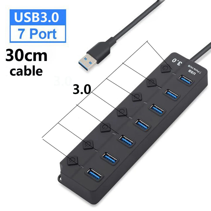 7-Port USB 3.0 High-Speed Hub with Power Switch & Long Cable (Buy 1, Take 1 FREE)-4-P all 3.0 30cm-State of Style