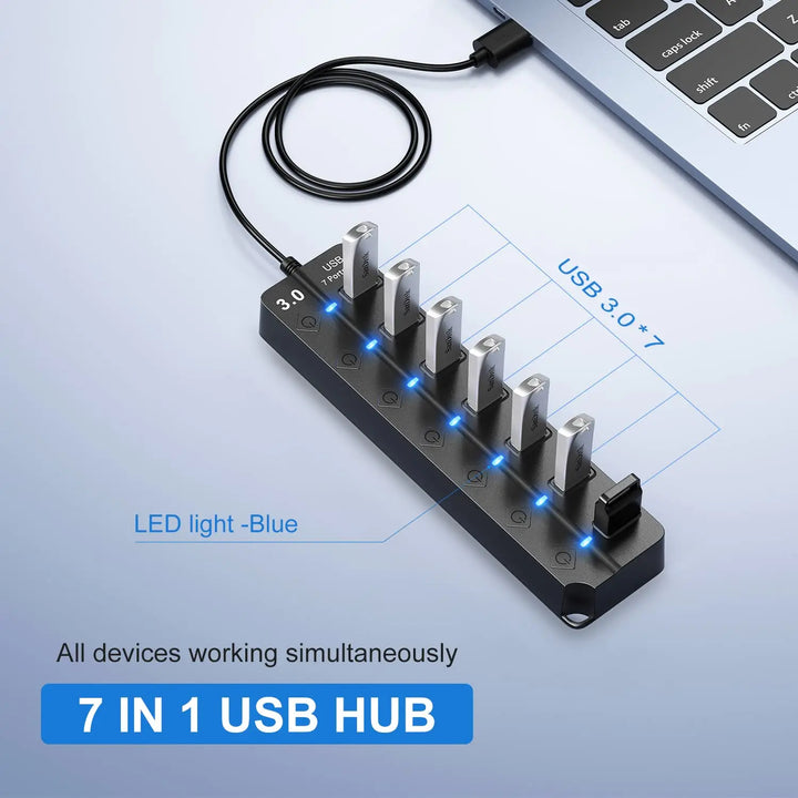 7-Port USB 3.0 High-Speed Hub with Power Switch & Long Cable (Buy 1, Take 1 FREE)-4-P all 3.0 30cm-State of Style