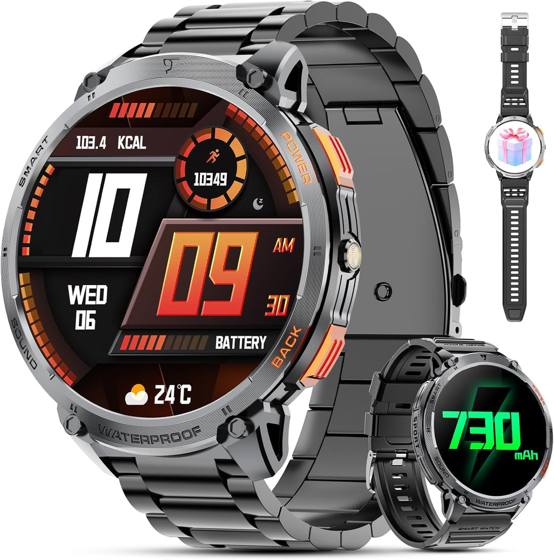 Military Smart Watch for Men with 1.85" HD Screen and Flashlight