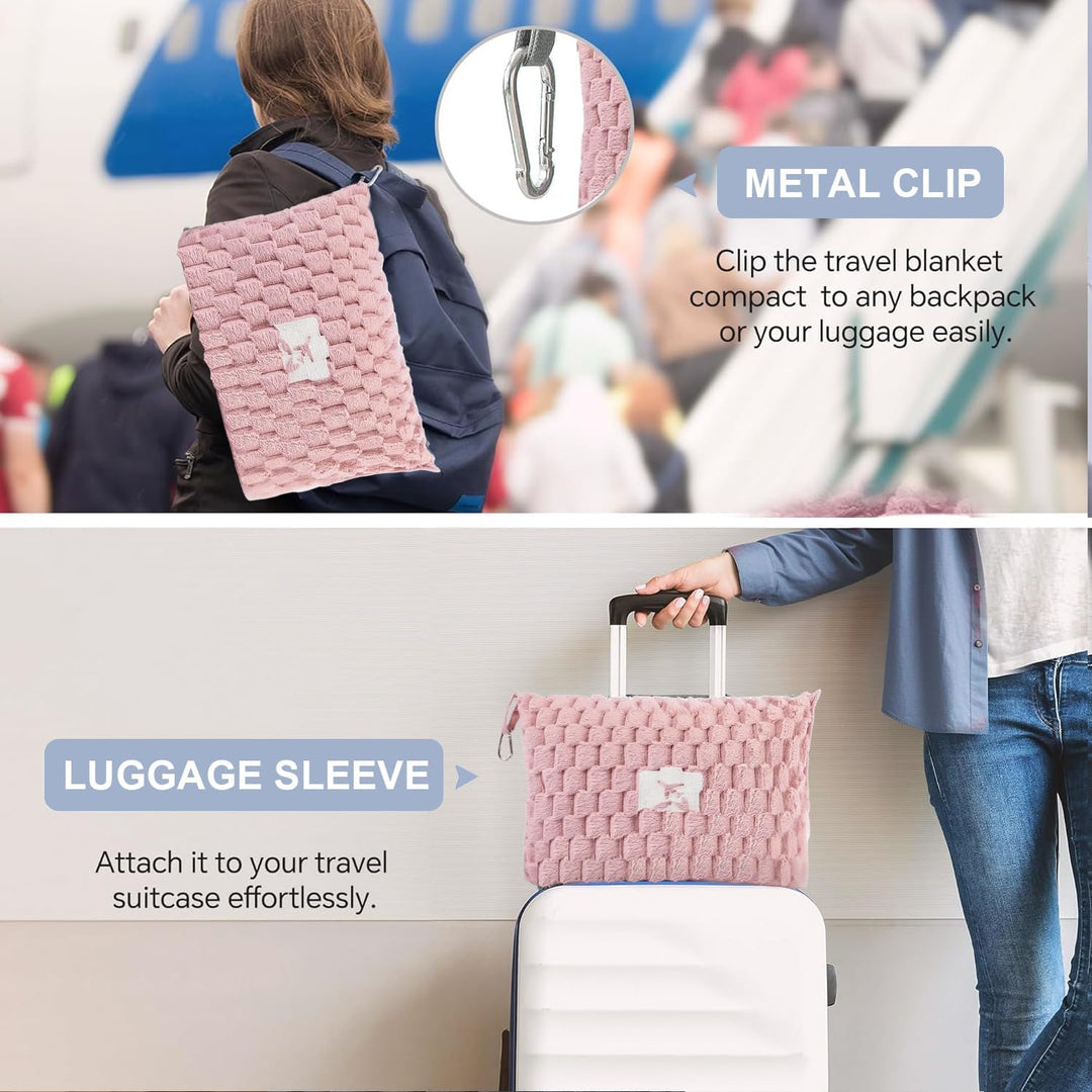 Packable Flannel Travel Blanket with Pillow Bag and Luggage Sleeve – Trevora