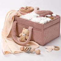 Baby Nappy Caddy Organizer – Plush Sherpa Storage Basket with Compartments – Elvoria