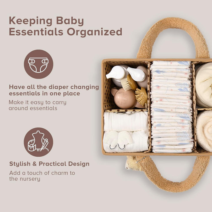 Baby Nappy Caddy Organizer – Plush Sherpa Storage Basket with Compartments – Elvoria