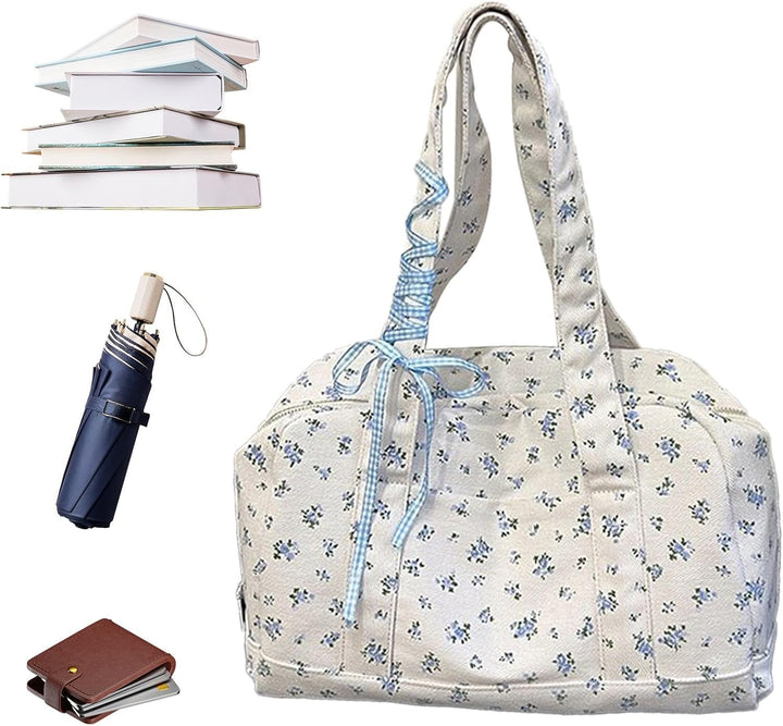 Bow Duffle Bag – Large Canvas Weekender with Ribbon Accent – Floria