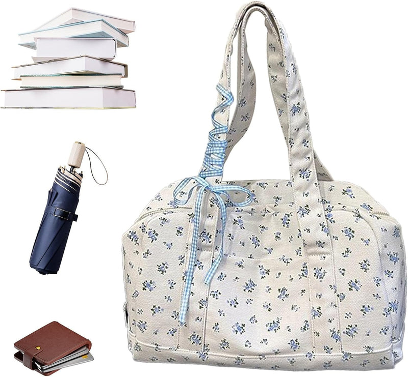 Bow Duffle Bag – Large Canvas Weekender with Ribbon Accent – Floria
