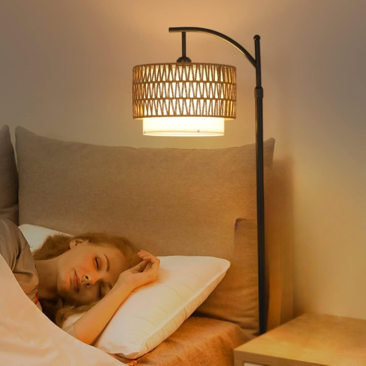 Arc Floor Lamp with Remote Control & Dual Shades – Norvella