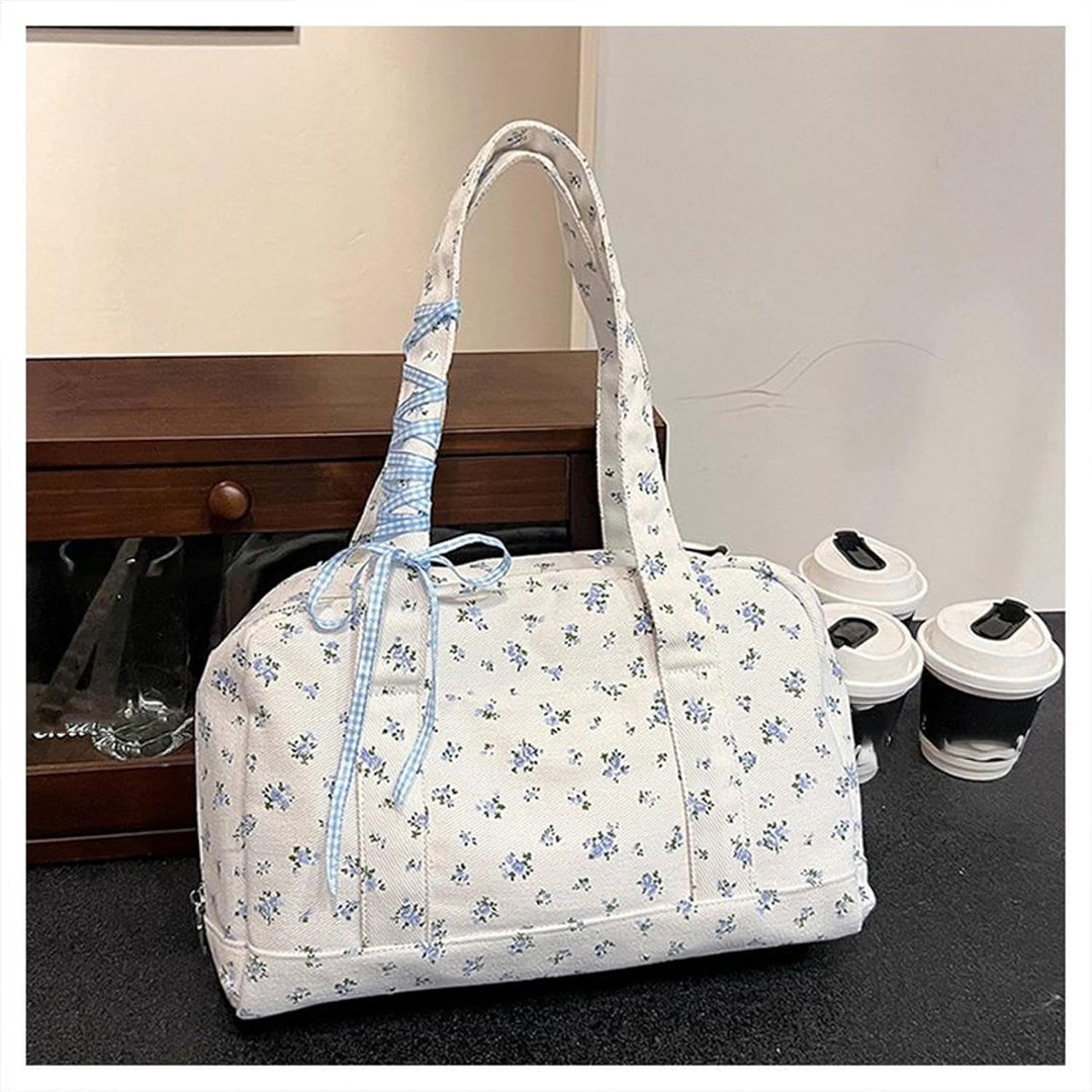 Bow Duffle Bag – Large Canvas Weekender with Ribbon Accent – Floria