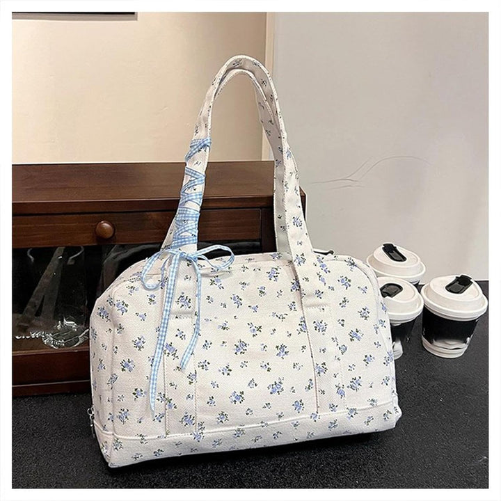 Bow Duffle Bag – Large Canvas Weekender with Ribbon Accent – Floria