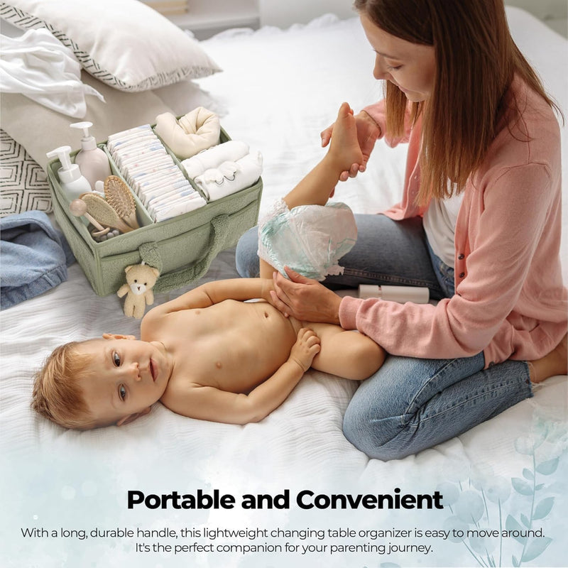 Baby Nappy Caddy Organizer – Plush Sherpa Storage Basket with Compartments – Elvoria