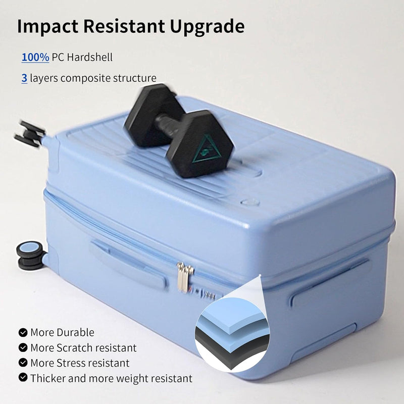 Airline-Approved 20" Carry-On Luggage with 3:7 Split & Triple-Layer PC Shell
