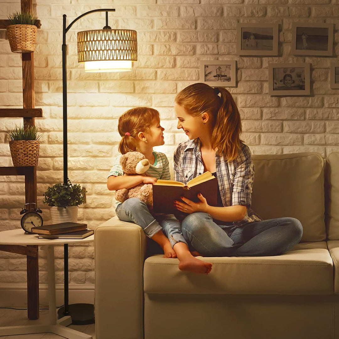 Arc Floor Lamp with Remote Control & Dual Shades – Norvella