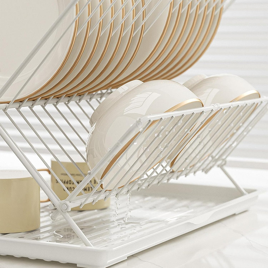 Folding Dish Drying Rack – 2-Tier Countertop Drainer with Detachable Tray – Kelvra