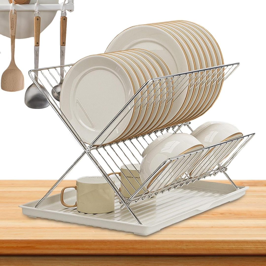 Folding Dish Drying Rack – 2-Tier Countertop Drainer with Detachable Tray – Kelvra