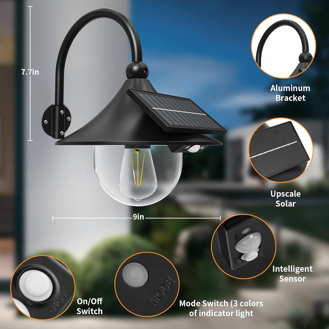 Solar Motion Barn Wall Lights with 3 Modes & Gooseneck Design (2 Pack) – Halden