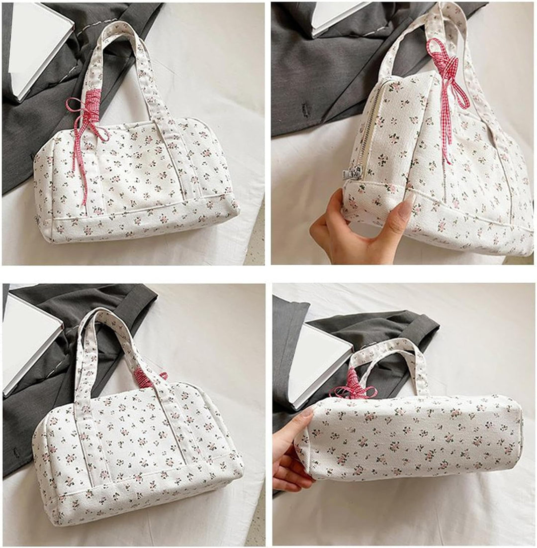 Bow Duffle Bag – Large Canvas Weekender with Ribbon Accent – Floria
