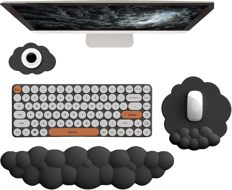 Cloud-Shaped Ergonomic Wrist Rest Set with Mouse Pad & Coaster – Zeyora
