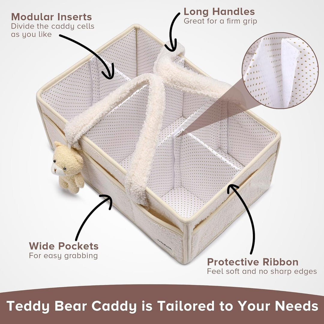 Baby Nappy Caddy Organizer – Plush Sherpa Storage Basket with Compartments – Elvoria
