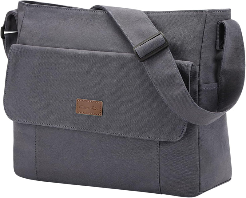 Canvas Laptop Messenger Bag with Multiple Pockets – Unisex Crossbody Tote