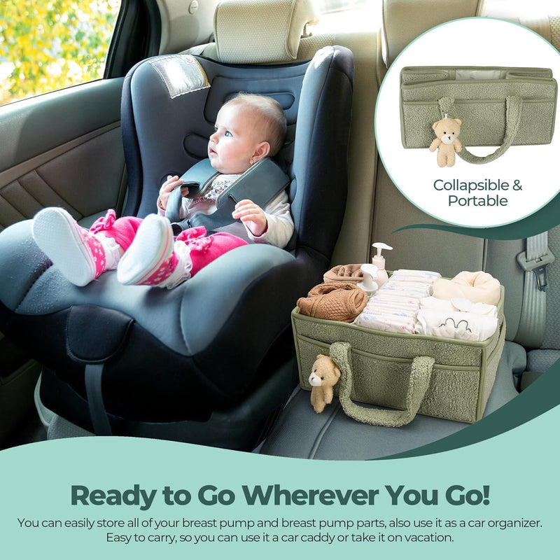 Baby Nappy Caddy Organizer – Plush Sherpa Storage Basket with Compartments – Elvoria