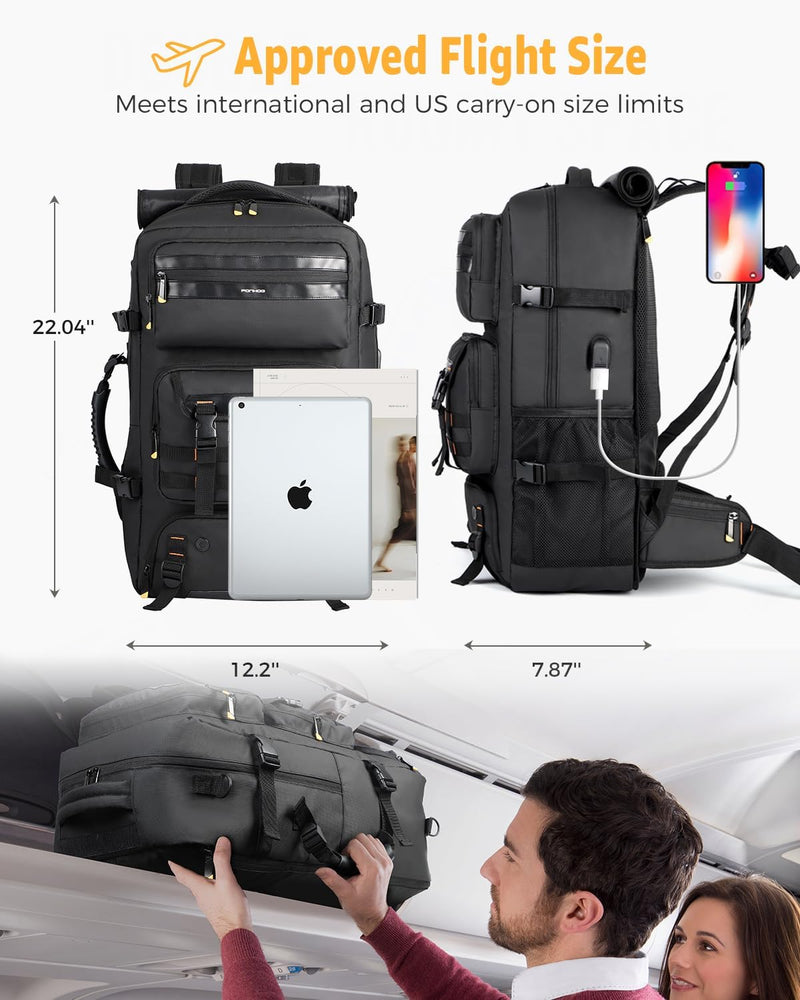 50L Flight-Approved Travel Backpack with Shoe Compartment & Convertible Carry