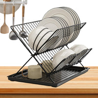 Folding Dish Drying Rack – 2-Tier Countertop Drainer with Detachable Tray – Kelvra