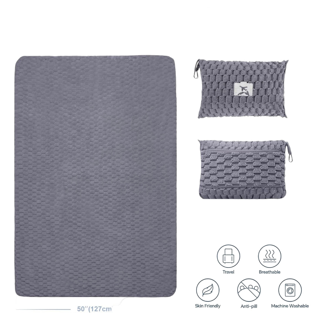 Packable Flannel Travel Blanket with Pillow Bag and Luggage Sleeve – Trevora
